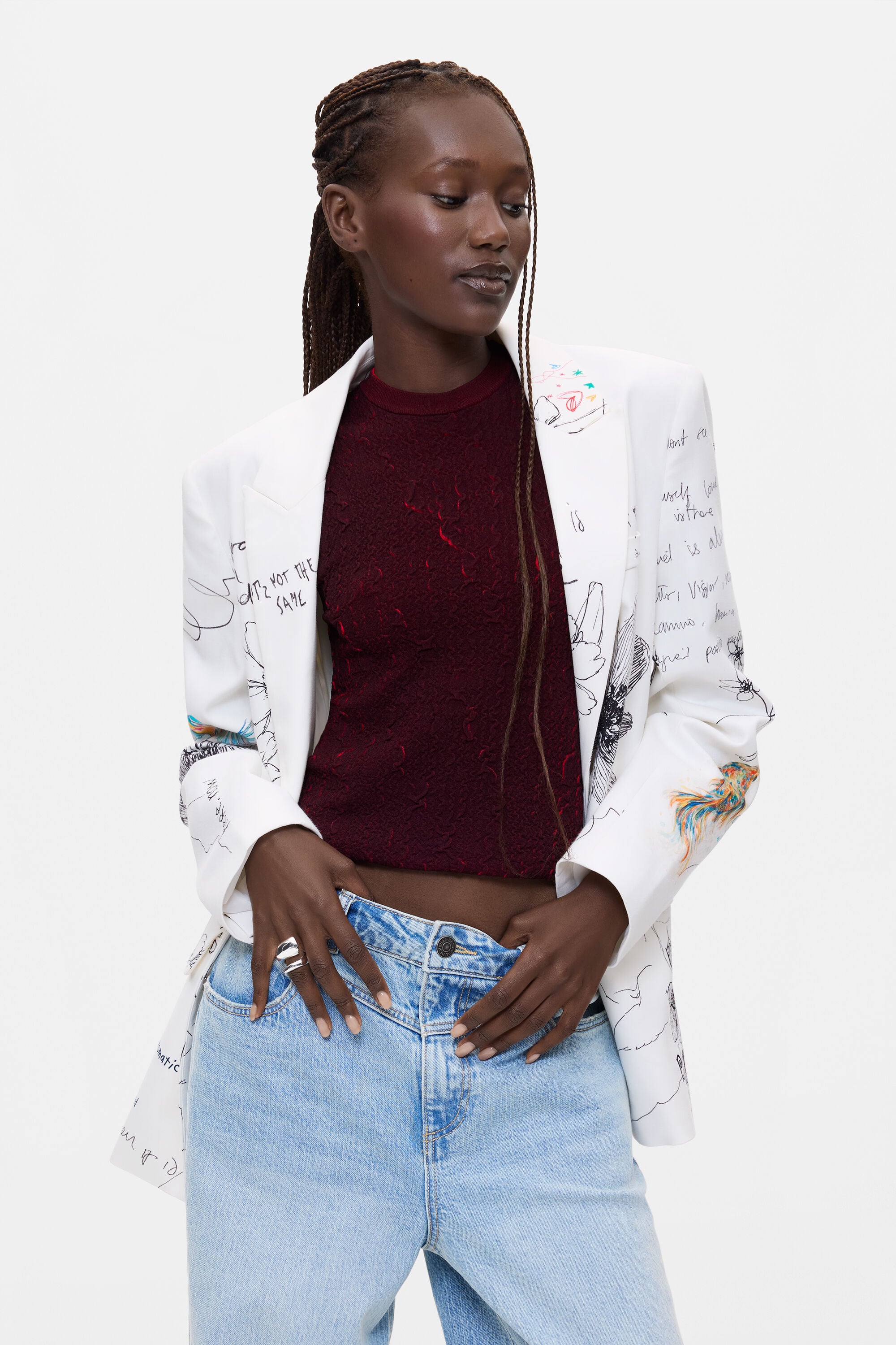 Bedrukte Bloemenjas - WHITE - L