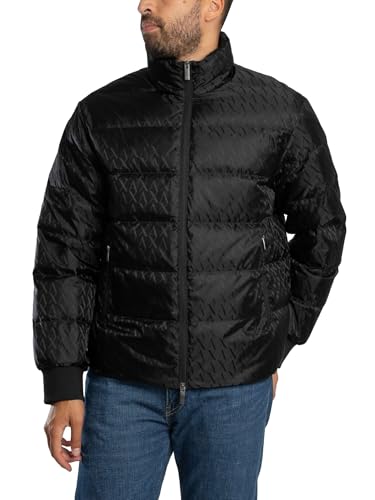 Armani Exchange Heren Essential, Padded Monogram Logo Textuur Jacket, Black, S, zwart, S
