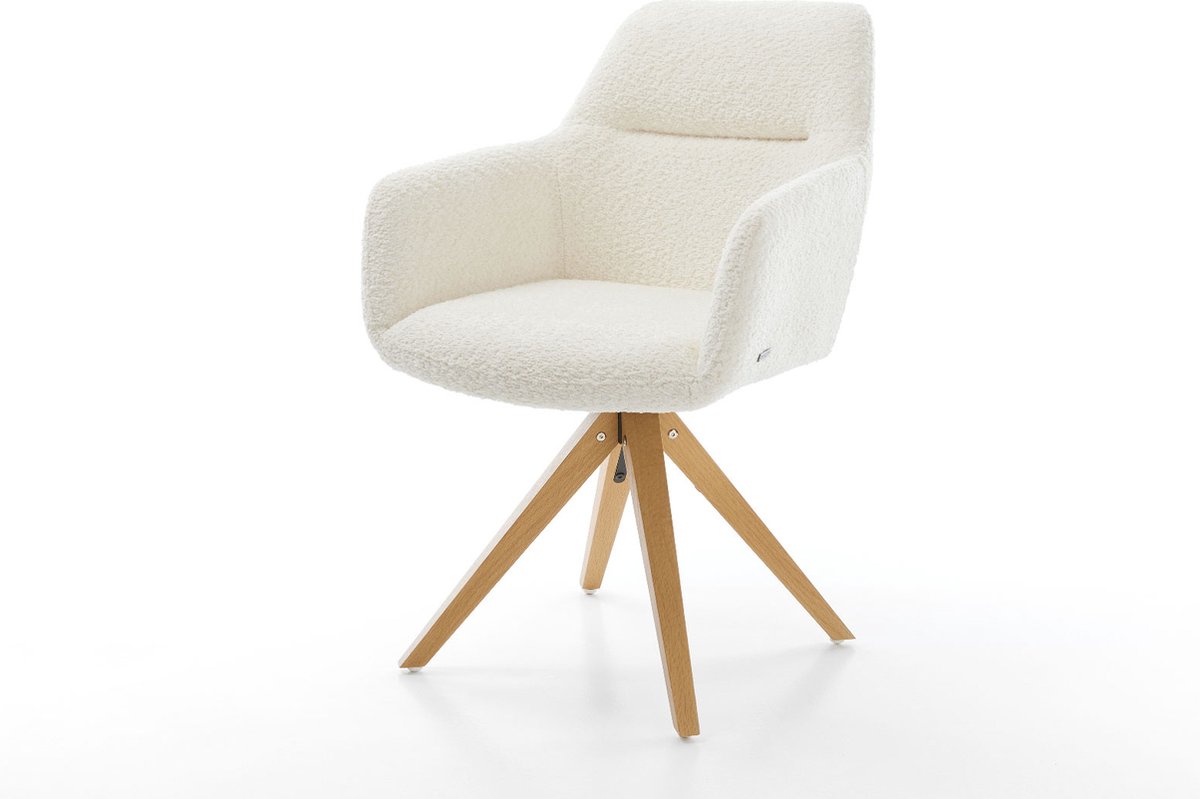 DELIFE Eetkamerstoel Pejo-Flex bouclé wit houten frame hoekig natuur 360° draaibaar pocketveer kern