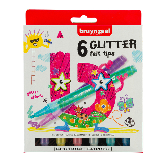 Bruynzeel Kids 6 glitter viltstiften set
