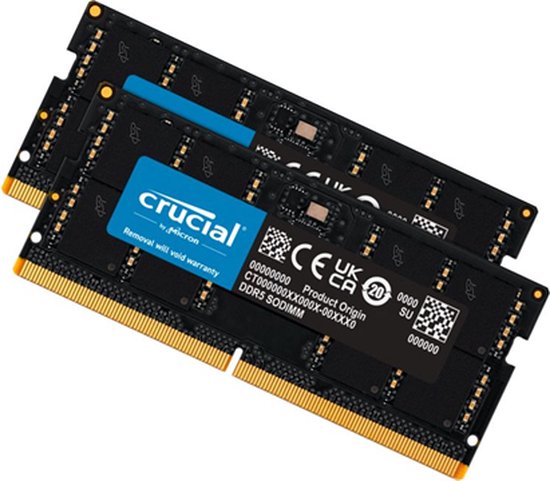 Crucial CT2K16G56C46S5, 32 GB, 2 x 16 GB, DDR5, 5600 MHz, 262-pin SO-DIMM