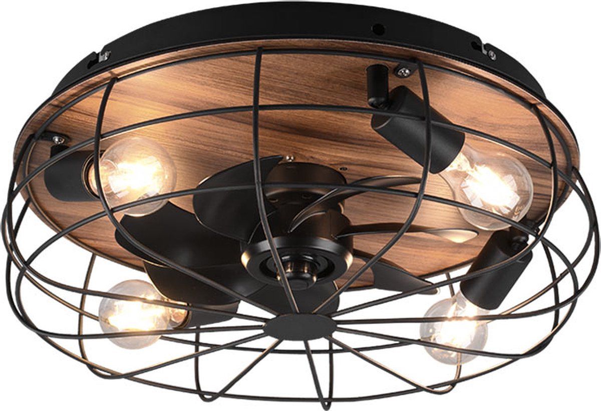 Reality Trondheim Plafondventilator 4x E27 10W Zwart / Hout