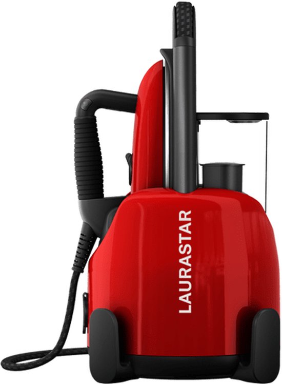 Laurastar Lift Original Red, stoomstrijkijzer, 3-in-1 strijkstation, dat je kleding ontvouwt, strijkt en reinigt, hygiënische stoom, afneembare watertank, Groenicaal strijken, rood
