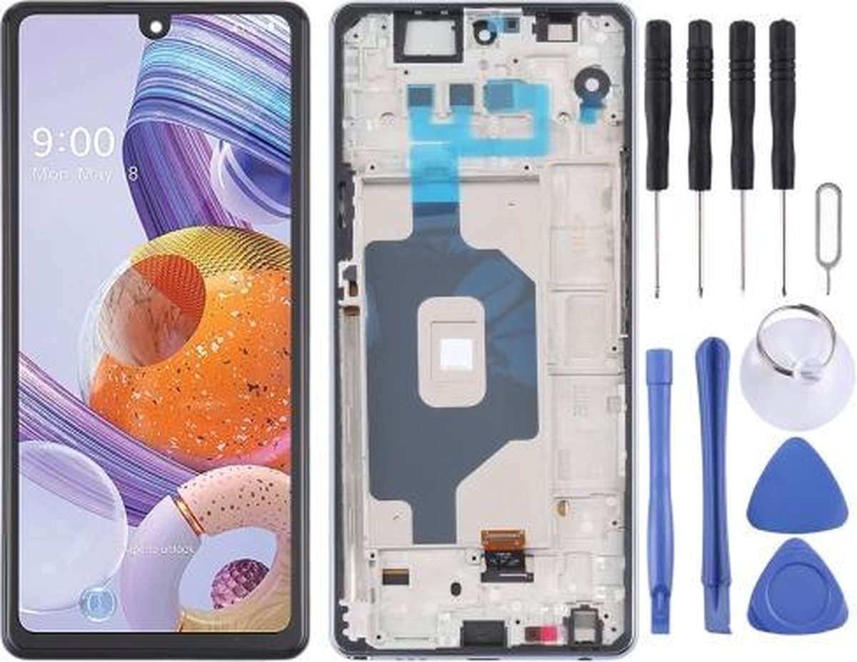 Lcd-scherm en digitizer volledige montage met frame voor LG Stylo 6 / K71 LMQ730TM LM-Q730TM LMQ730HA LM-Q730HA (zwart)