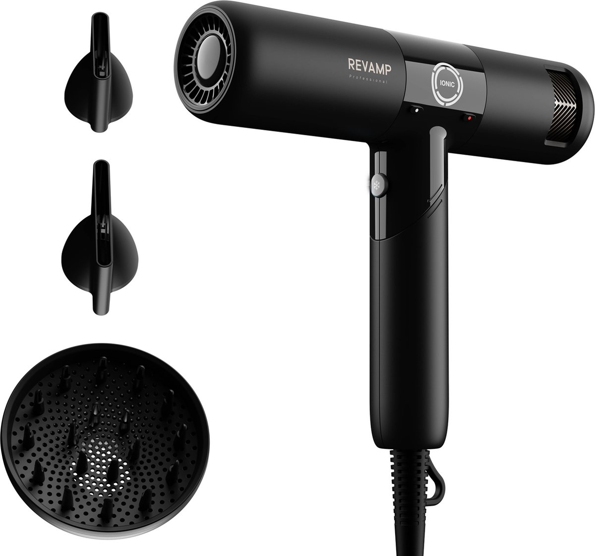 Revamp Professional DR6500 Haardroger met 3 opzetstukken - Föhn Met Diffuser - Krachtige Luchtstroom 175 km/h - Ionenfunctie - LCD Display - Compact en inklapbaar Design - Coolshot - 3 snelheidsinstellingen - Voor alle haartypes