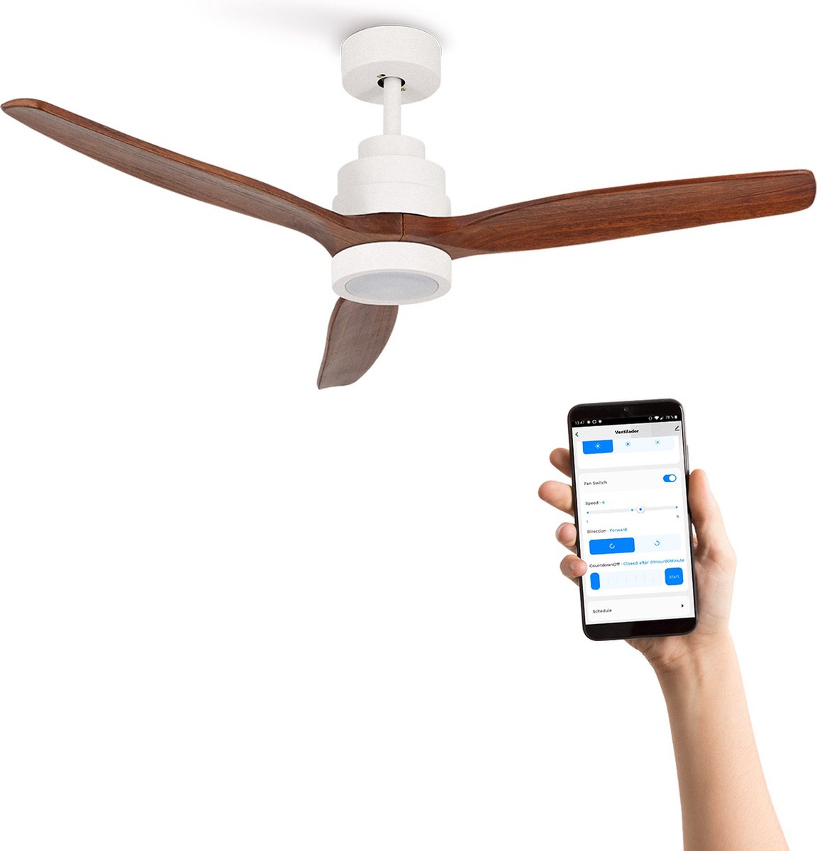 CREATE WINDSTYLANCE DC - Plafondventilator 40W Silent Ø132 cm - Wit & Donker Hout - Met licht & WIFI