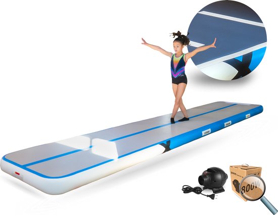 YouAreAir Turnmat — AirTrack Pro 4.0 | 5 meter — 20cm dik | incl. 800 Watt STERKE miniblower | Gymnastiek | Waterproof | 5m Gym fitness mat opblaasbaar met elektrische lucht-pomp