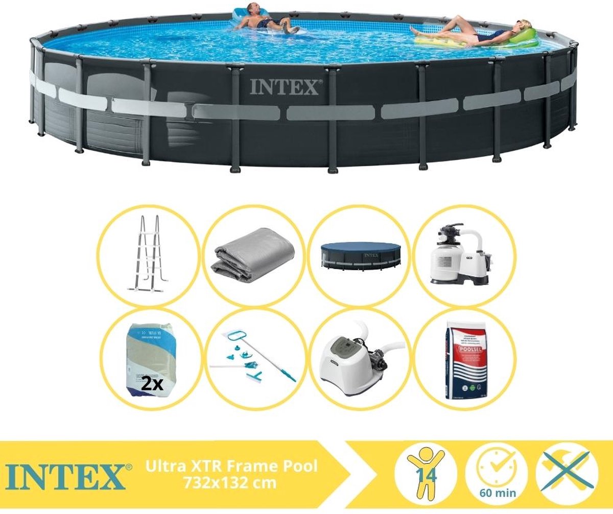 Intex Ultra XTR Frame Zwembad - Opzetzwembad - 732x132 cm - Inclusief Filterzand, Onderhoudsset, Zoutsysteem en Zout