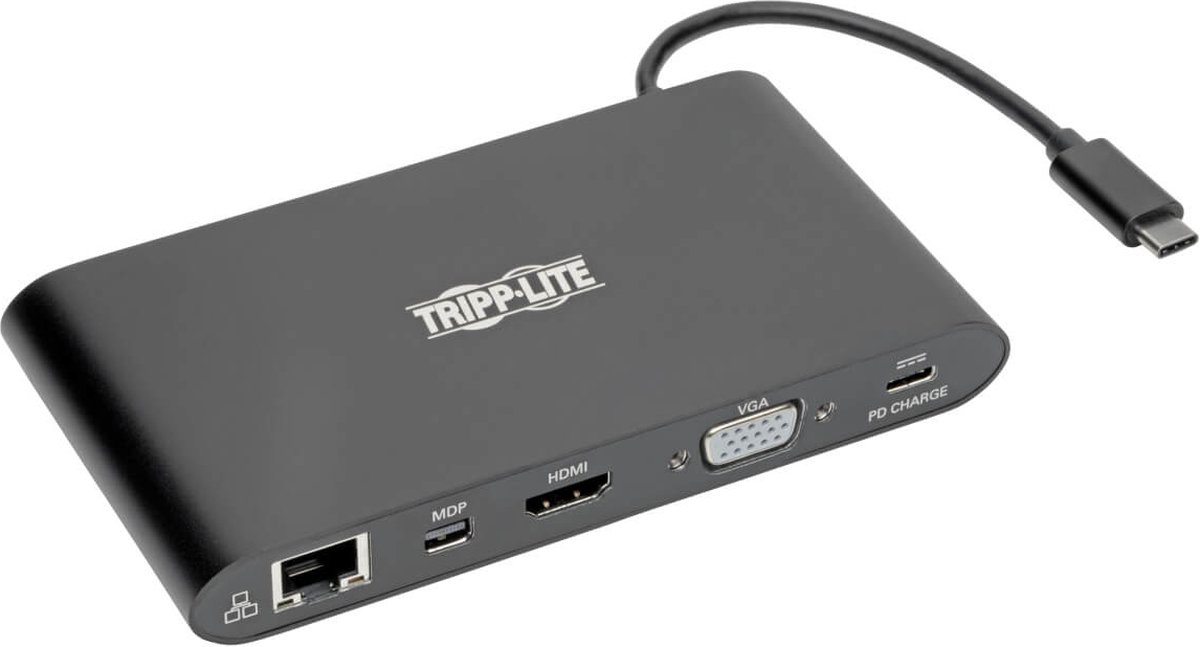 Tripp-Lite U442-DOCK1-B USB-C Laptop Docking Station with mDP, HDMI, VGA, GbE, 4K @ 30Hz, Thunderbolt 3 - USB-A, PD Charging, Black TrippLite