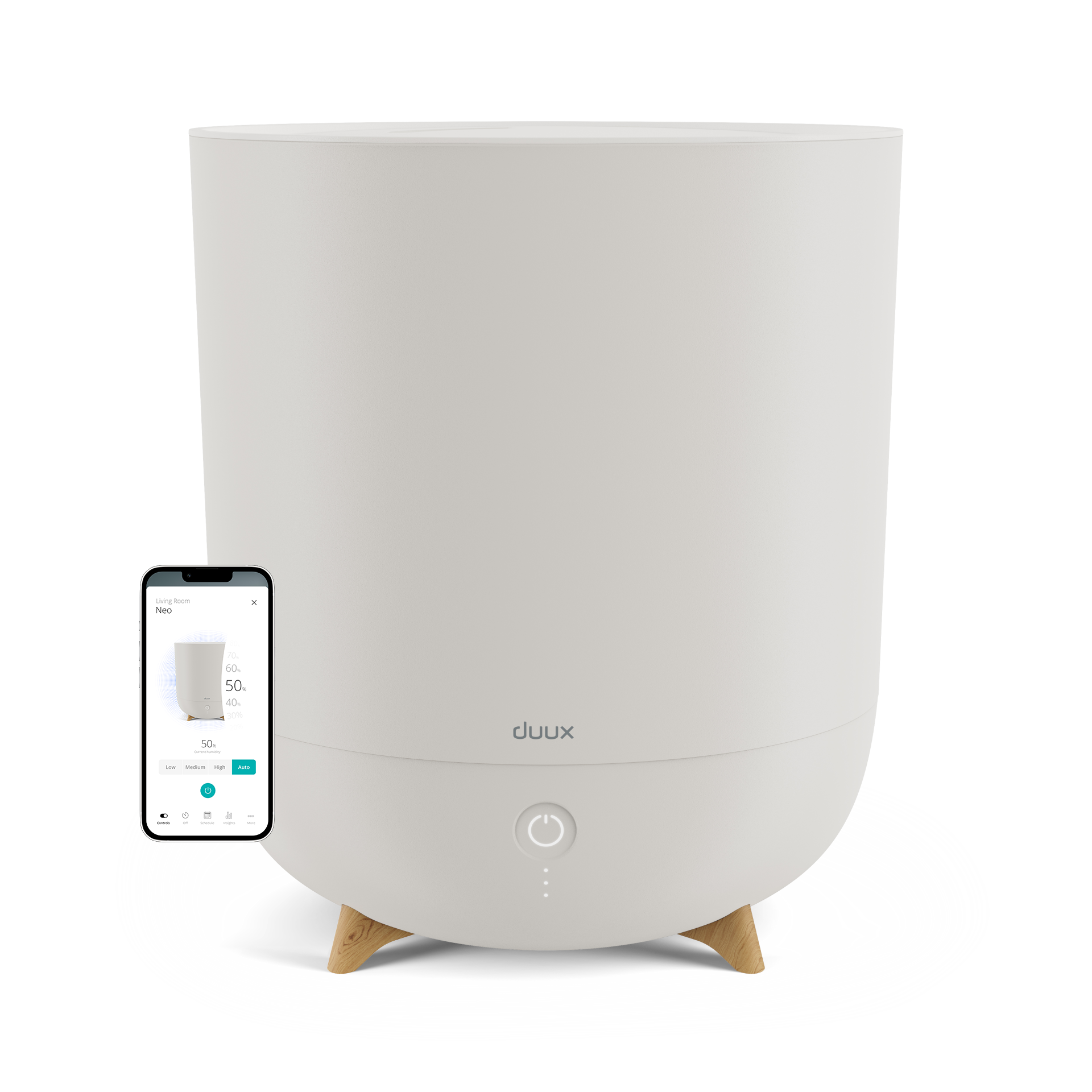 Duux Neo Smart Ultrasone Luchtbevochtiger met Hygrostaat - 5L watertank - Humidifier met 500ml/u verneveling - Greige