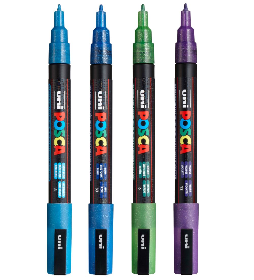 Posca Markers - PC-3ML - 4 st. - Blauw/Groen/Violet m. Glitter - Posca - OneSize - Marker