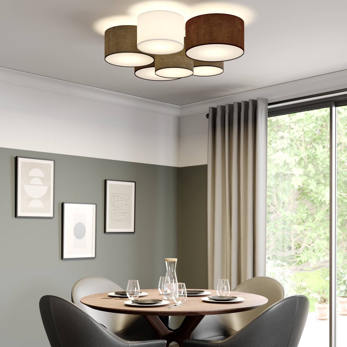 Lindby - Laurenz 6 Plafondlamp Grey/White/Brown