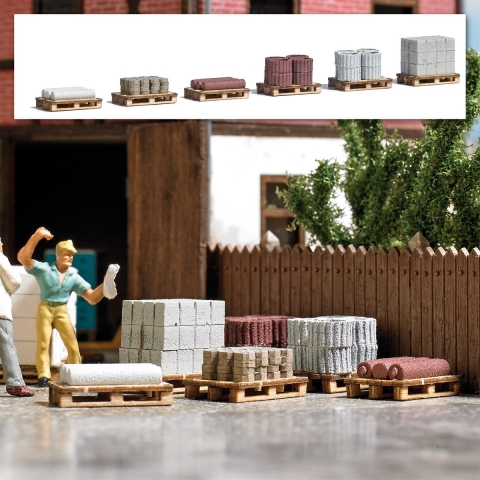 Busch 1813 H0 6 pallets met bouwmateriaal Bouwpakket