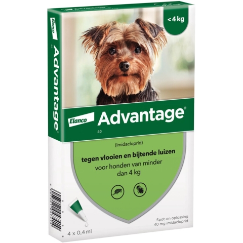 2x Advantage Anti Vlooiendruppels 40 Hond 1,5 - 4 kg 4 pipetten