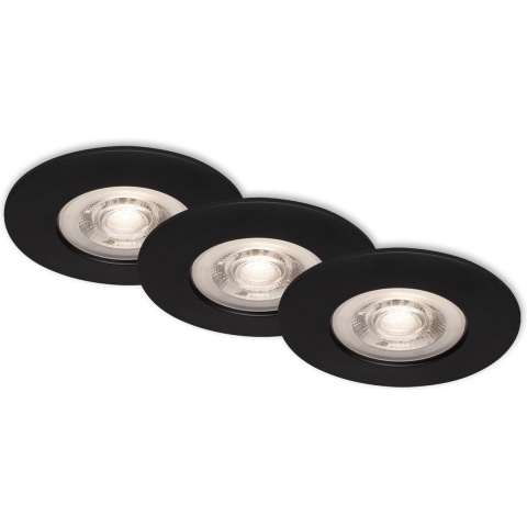 BRILONER - LED Inbouwspots - set van 3 - dimbaar - zwart - 5W - IP44 - 3.000 K