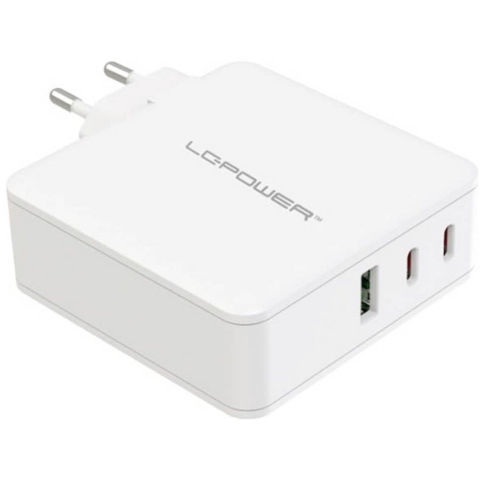 LC Power LC-GAN-100 USB-oplader 100 W 2x USB-C, 1x USB-A USB PD 3.0 Wit Binnen GaN, Snellader, USB Power Delivery (USB-PD)