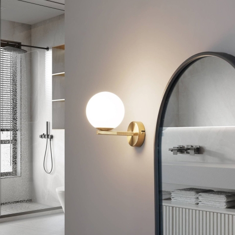 Lucande - Bidolo Wandlamp IP44 Geel Koper