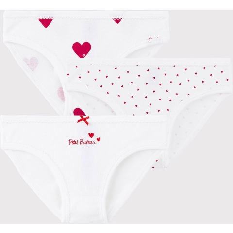 Petit Bateau Slips - 3-pack - Wit m. Harten - Petit Bateau - 4 jaar (104) - Slips