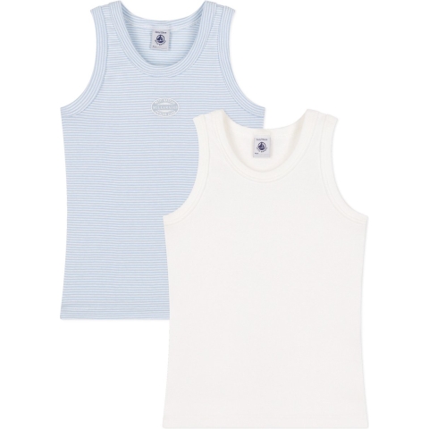 Petit Bateau Onderhemd - 2-pack - Wit/Blauw - Petit Bateau - 6 jaar (116) - Onderhemd