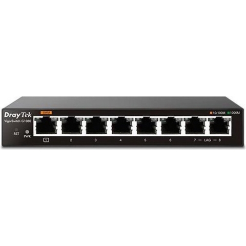 Draytek VigorSwitch G1080 Unmanaged L2 Gigabit Ethernet (10/100/1000) Zwart