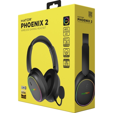 HATOR Phoenix 2 Wireless RF/BT Noise Cancelling RGB Gaming Headset Zwart