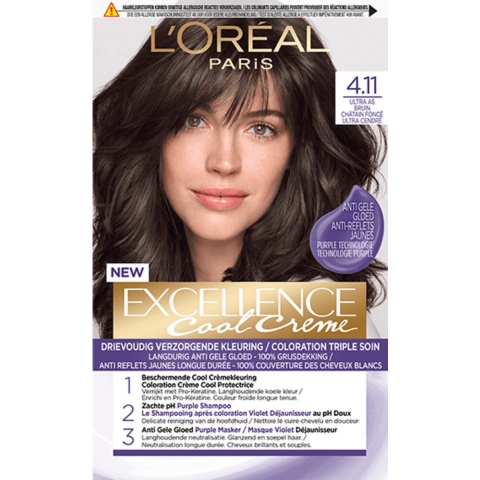 2x L'Oréal Excellence Cool Crème Permanente Crèmekleuring 4.11 - Ultra As Middenbruin