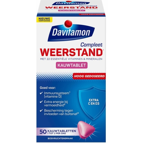 Gratis Verzending: 4x Davitamon Compleet Weerstand Hoog Gedoseerd Bosvruchten 50 kauwtabletten