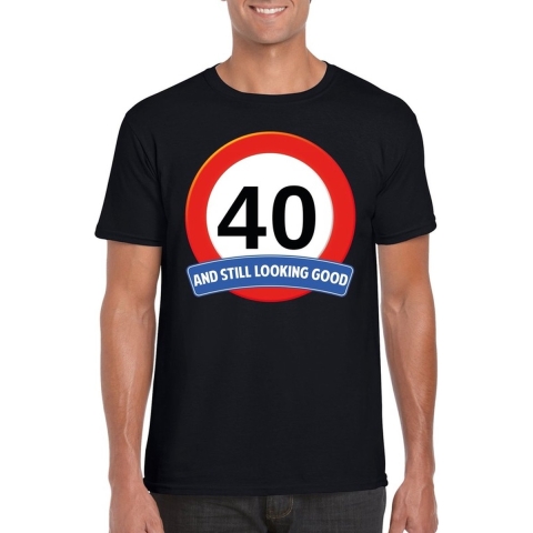 Verkeersbord 40 jaar t-shirt zwart heren S -