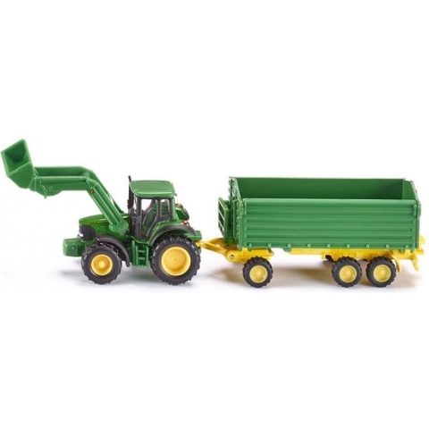 SIKU 1843 John Deere met Voorlader en Aanhangwagen