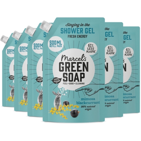 6x Marcel's Green Soap Douchegel Navulling Mimosa&Zwarte Bes 500 ml