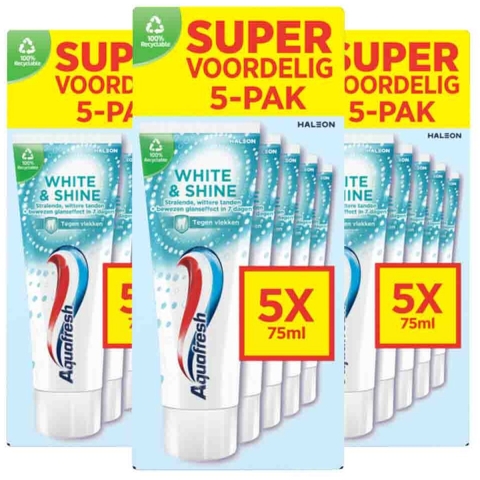 3x Aquafresh 5-pack Tandpasta White&Shine 5 x 75 ml