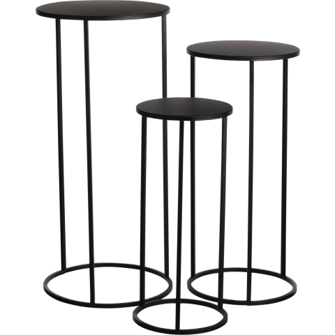 Mica Decorations Quinty Bijzettafel - Set van 3 - H70 xØ32 cm - Metaal - Zwart