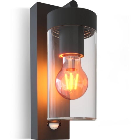 Calex LED Wandlamp Perugia - E27– IP44 Spatwaterdicht – Zwart - Bewegingssensor - Aluminium – Industrieel – Modern