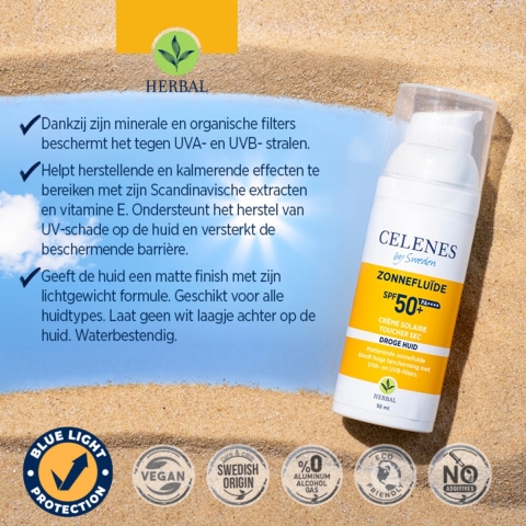 3x Celenes Herbal Dry Touch Zonnefluïde SPF 50+ Alle Huidtypes 50 ml
