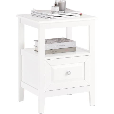 SoBuy Bijzettafel– Met Deur&Lade– max. 50 kg – 45 x 35 x 60 cm – Wit