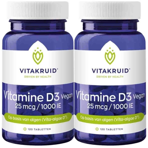 Gratis Verzending: 2x Vitakruid Vitamine D3 25 mcg Vegan 120 tabletten