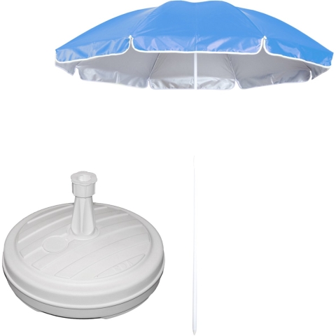 Tuin parasol - met vulbare parasolvoet in wit - doek blauw - D150 cm - polyester -