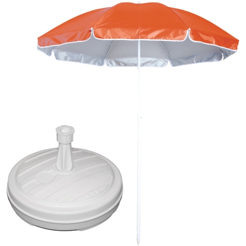 Tuin parasol - met vulbare parasolvoet in wit - doek oranje - D150 cm - polyester -