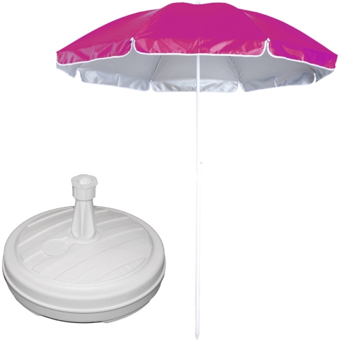 Tuin parasol - met vulbare parasolvoet in wit - doek roze - D150 cm - polyester -