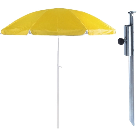 Parasol met metalen grondharing - geel - polyester - Dia 200 cm - verstelbaar -