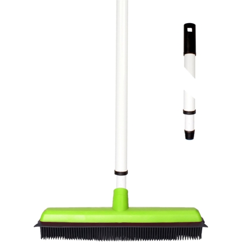 Bezem met rubber kop - telescoopsteel - kappers bezem - wisser lip - 75 tot 130 cm -