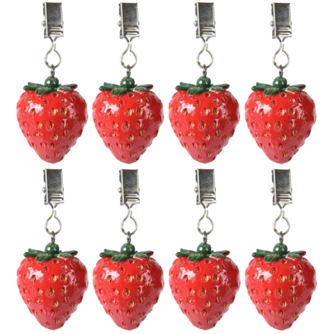 Tafelkleedgewichtjes/hangers - 16x - aardbei - kunststeen - rood -