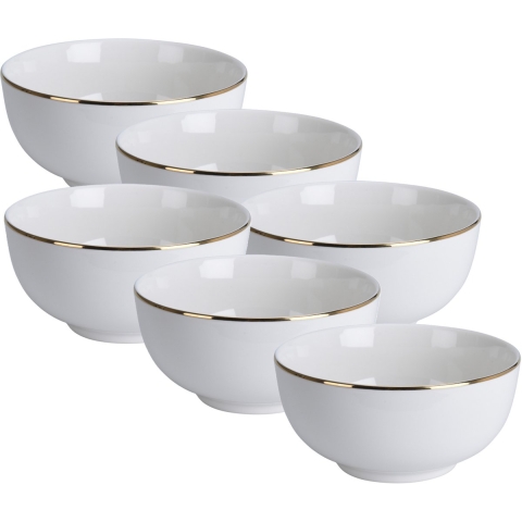 Kommetje/serveer schaaltje - 6x - wit met gouden rand - D14 x 7 cm - porselein - soepkommen -