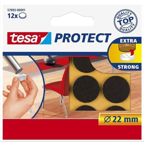 12x Tesa meubelvilt rond bruin 2,2 cm - Klusbenodigdheden - Huishouding - Vloerbescherming - Beschermvilt - Meubelvilt - Viltglijders - Anti-kras vilt