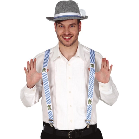Oktoberfest verkleed set - bretels/stropdas/hoed - blauw/wit - volwassenen - carnaval -