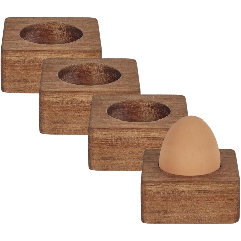 Home deco factory eierdop - 8x - acacia hout - donkerbruin - vierkant - 6,5 x 6,5 cm -