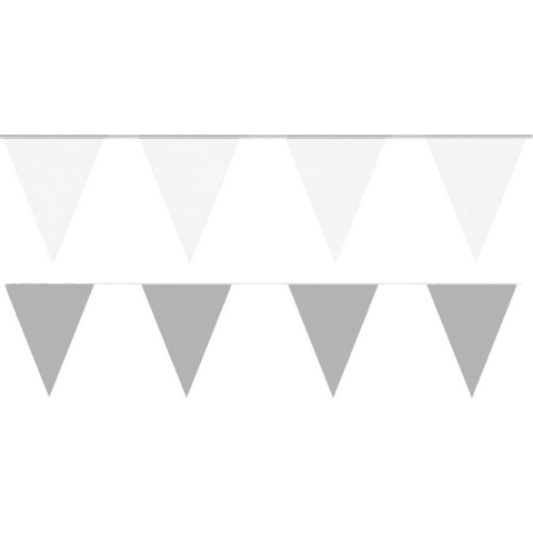 Witte/Zilveren feest punt vlaggetjes pakket 60 meter -