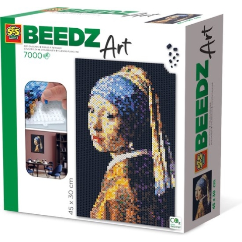 SES Beedz Art - Vermeer - Meisje met de Parel - 7000 strijkkralen - kunstwerk van strijkkralen - complete set inclusief grondplaten en strijkvel