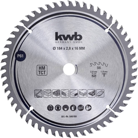 kwb 586168 Hardmetaal-cirkelzaagblad 184 x 16 mm 1 stuk(s)