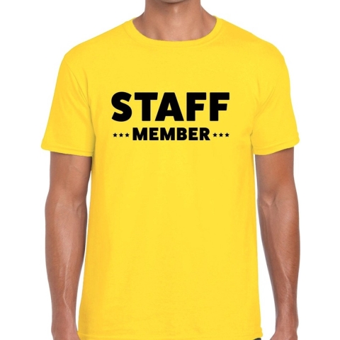 Staff member / personeel tekst t-shirt geel heren M -